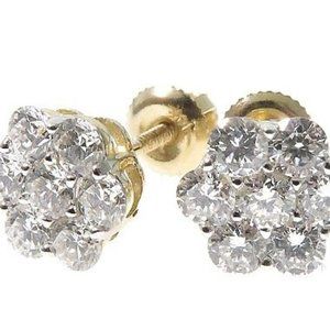 14k Gold 0.90ct Cluster Diamond Stud Earring